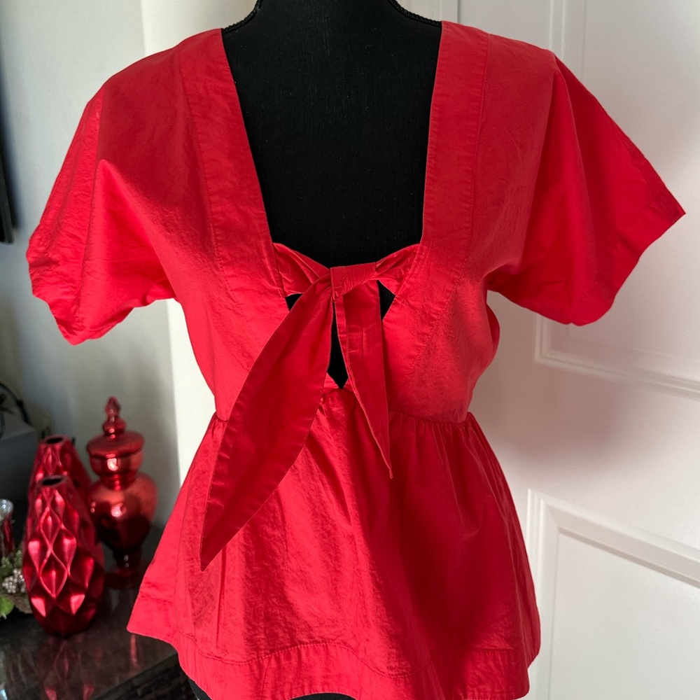Anthropologie Top | English Factory Red Tie-Front Blouse - Picture 3 of 8